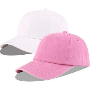 Unisex Washed-pink + White Baseball Cap Cotton Fits Washed Denim Adjustable Hat